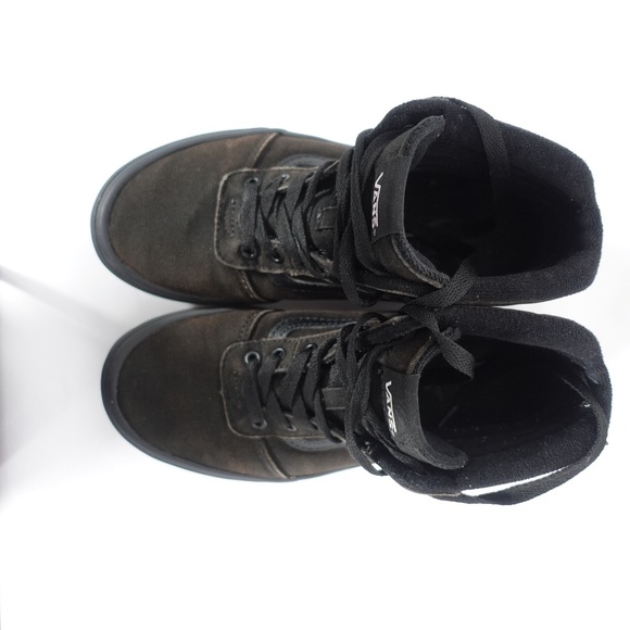 Vans Sk8-Hi All Black Youth High Top Sneakers | Faded Canvas & Suede Skate Shoes - Picture 5 of 13